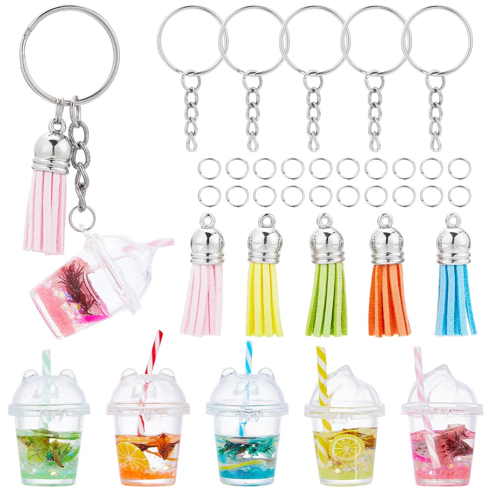 SUNNYCLUE 35Pcs DIY 5 Sets Bubble Tea Keychain Kit Bubble Tea